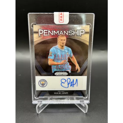 Erling Haaland Penmanship aláírt focis kártya – 2023-24 Panini Prizm – Manchester City