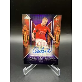   Nemanja Vidic /75 Road To Glory aláírt focis kártya – 2025-26 Topps Chrome UEFA Club Competitions – Manchester United