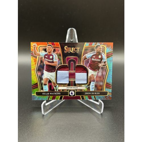 2024-25 Panini Select Dual Swatches Ollie Watkins / Jhon Durán /25 mezdarabos foci kártya