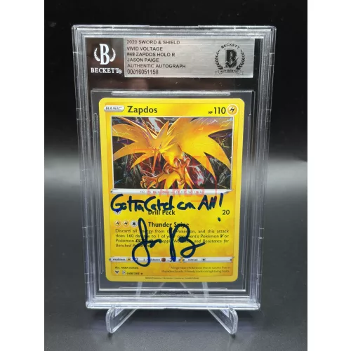 Zapdos #48 Holo Rare Kártya Jason Paige Aláírásával BAS Authentic – 2020 Sword & Shield Vivid Voltage – Pokémon TCG