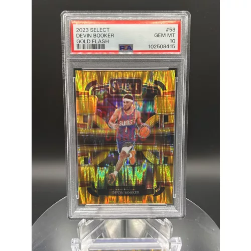 Devin Booker 10/10 PSA 10 (POP 1) Gold Flash NBA kosaras kártya - 2023-24 Panini Select - Phoenix Suns